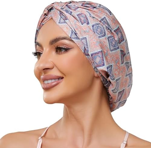 Bohemia Adjustable Silk Satin Bonnet for Sleeping Hair Wrap, Double Layer Sleep Cap, Night Turban for Large Long Curly Braid Women Men