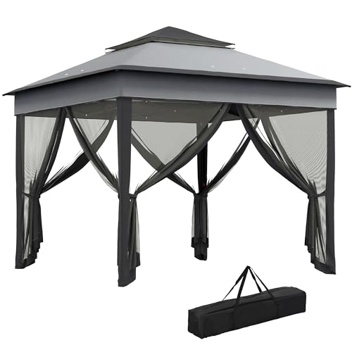 Outsunny 3 x 3(m) Pop Up Gazebo with Netting and Carrying Bag, Party Tent Instant Event Shelter, Height Adjustable and UV-Resistant, for Garden, Patio, Grey