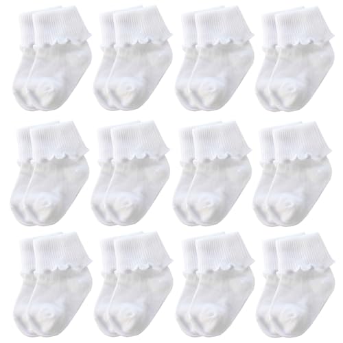 Image of Xiyadun 6 &12 Pairs Infant Toddler Baby Kids Turn Cuff Ruffle Cotton Socks