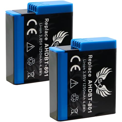 2 Batterie Sk Di Ricambio Per Gopro | 1250 Mah | Hero 8 Hero 7 Hero 6 Hero 5 Black 2018 // Ahdbt-801 Ahdbt-501 Aabat-001 // Hero8 Hero7 Hero6 Hero5 He