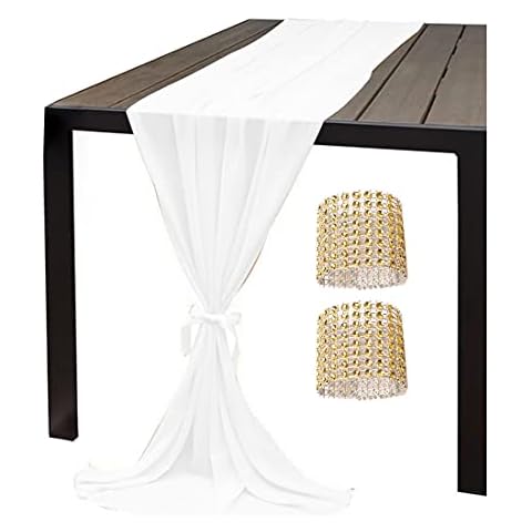 White Chiffon Table Runner 27x120 Inches for Weddings Party Bridal Table Decorations Voile Sheer Chiffon Outdoor Tablerunner 10ft for Long Tables Backdrop Drapes Romantic Decor Cover