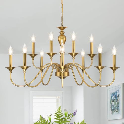 12 Light Gold Farmhouse Chandeliers for Dining Room Light Fixtures