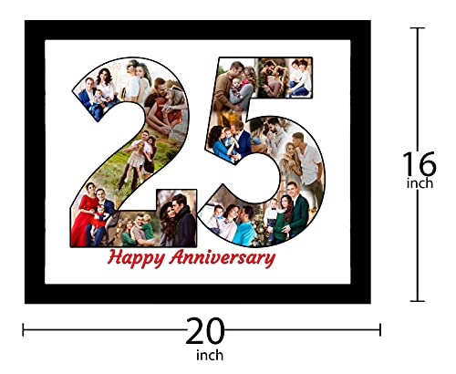 Image of Customized 25th Silver Jubilee Square Shape Wooden Photo Frame Wall Mount Decor Giftpack 12 x 15 inch