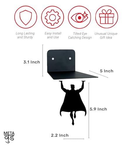 Image of Illusion Bookholder | Wall Mounted Book End | Superhero Bookshelf | Decor for Kids Room, Invisible Metal Book Holder Heavy Duty (Superman-2)