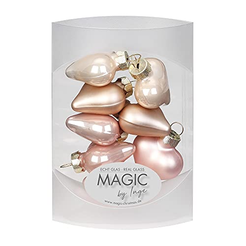 MAGIC 8 STK. Herzen 4cm Glas Weihnachtsschmuck Weihnachtskugeln Weihnachtsdeko Christbaumkugeln Christbaumschmuck (Pearly Rose (rosa/beige))