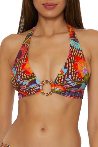 BECCA Women's Portofino Bikini Top, Floral Print, Adjustable, Tie Back, Swimwear Separates