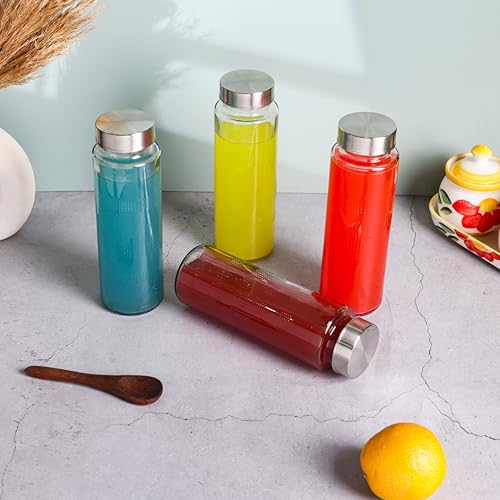 Image of EVATTA Glass Water Bottle 500ml | Set of 2 | Stainless Steel Airtight Leak-Proof Lid | Glass Water Bottle for Fridge | Wide mouth & Easy to Clean | Perfect Bottle for Office, Gym, School, Yoga (2)