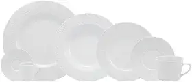 Serviço de Jantar, Chá e Café 42 Peças em Porcelana, Modelo com Relevo, Ártico, Branco, Porcelana Schmidt