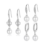 Pearl Earrings for Women Set Pearl Drop Earrings Dangle 925 Sterling Silver Cubic Zirconia Hypoaller