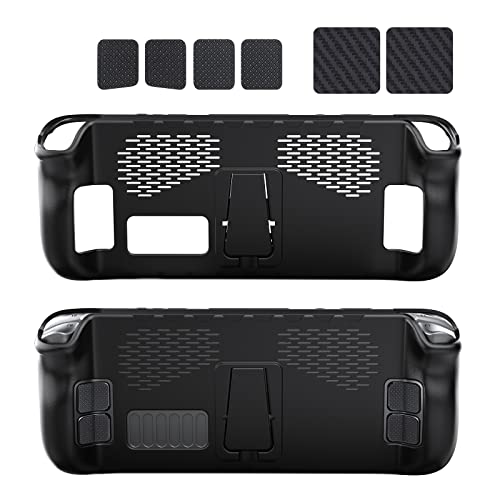 Coque de protection pour Steam Deck avec petit support, housse de protection en silicone souple, antichoc, anti-rayures, anti-collision, accessoires compatibles avec Steam Deck Noir Cover