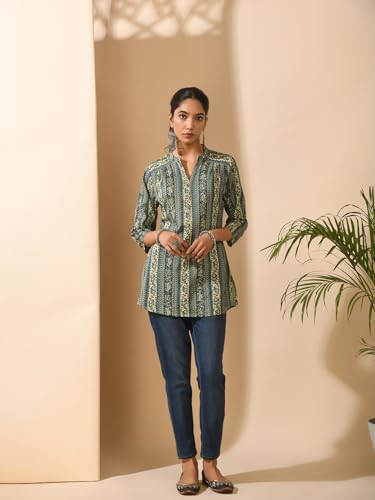Image of Meesan Women's Casual Ethnic 3 /4 Sleeve Printed Tunic