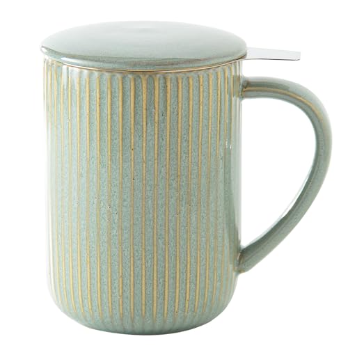 Yundu Tazas de té de cerámica verde flambeado de 470ml/15.5oz con infusor y tapa, taza de té de hojas sueltas Yundu Tazas de té de cerámica verde flambeado de 470ml/15.5oz con infusor y tapa, taza de té de hojas sueltas