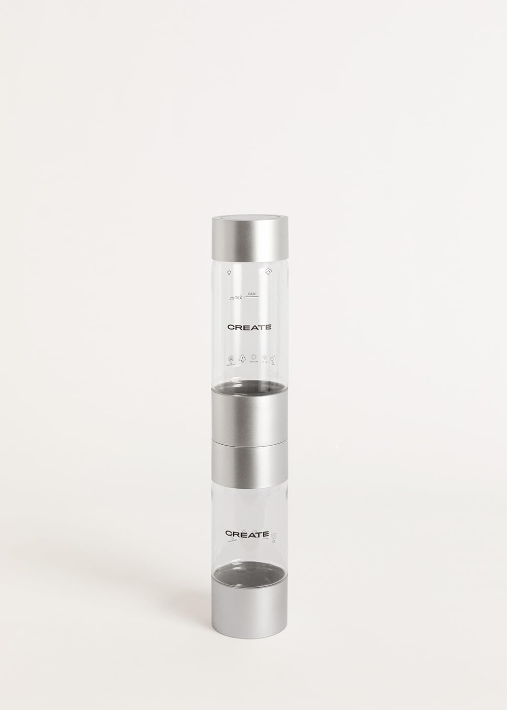 CREATE SODA MAKER STUDIO / 1L CHROM + DOPPELFLASCHE 500ml + 350ml / KEINE CO2-Zylinder, BPA freie Flasche