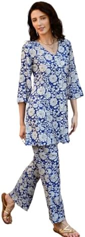 NAINVISH Cotton Blend Co-Ord Set | Women Co-ord Set | Fancy Top & Pant Set | 2 Piece Dress for Women | Floral Printed Top & Pant Set | Full Pair Set
