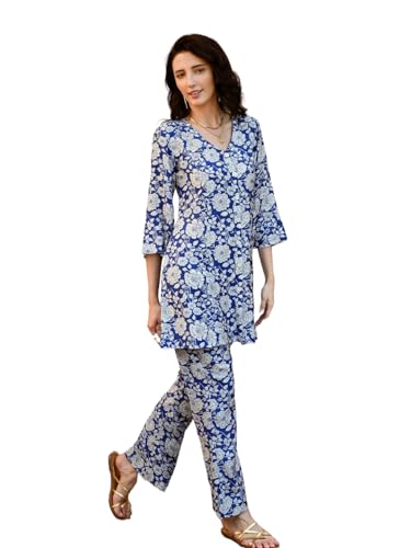 NAINVISH Cotton Blend Co-Ord Set | Women Co-ord Set | Fancy Top & Pant Set | 2 Piece Dress for Women | Floral Printed Top & Pant Set | Full Pair Set