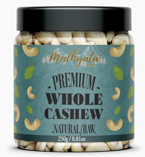 Image of 250 gm Medhyata 100% Natural&Crunchy Premium Whole Cashews 250g (W320) Nutritious&Delicious Nuts, Premium Kaju Nuts|Gluten Free|Source Of Minerals&Vitamins|Dry Fruits (Jar Pack) (Packing May Differ)