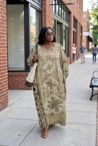 Image of Plus Size Maxi Dress for Women Short Sleeve V Neck Casual Loose Sundress with Pockets