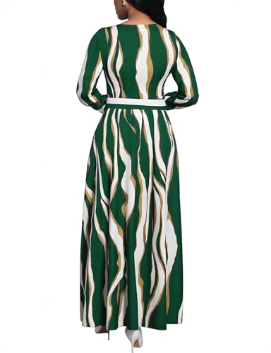 Image of BubFee Long Dress for Women Casual Long Sleeve Dresses Maxi Dress Empire Waist Loose with Belt