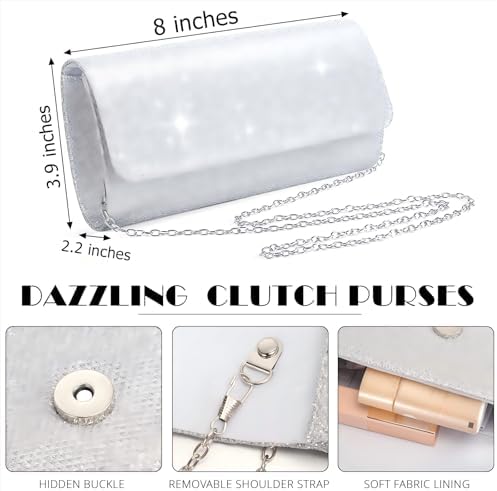 Meanplan 4 Pcs Silver Clutch Purse Jewelry Set for Women Rave Accessories Evening Rhinestone Purse Silver for Bride Wedding(Elegant Style) - 5