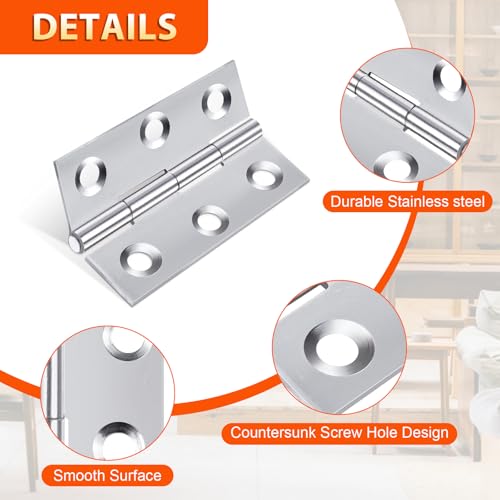38mm × 30mm Scharniere Klappbar Klein, 12 Stück Edelstahl Türscharnier Scharnier Klavierband Aussen Scharnierband Mini Hinge für Türen Fenster Schränke mit 48 Stück Schrauben