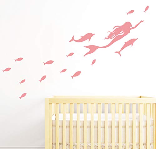 Vinilos de pared peces y sirena rosa para decoración miniatura 4