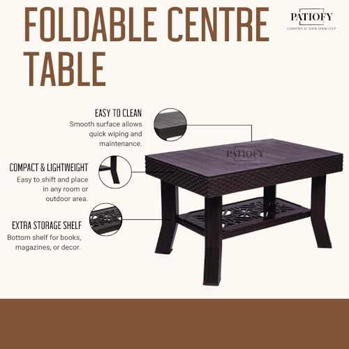 Image of Patiofy Double Top Multipurpose Centre Table | Tea Table | 2 Tier Centre Table | Table with Storage for Living Room, Coffee Table | Foldable & Easy to Carry Anywhere (Brown)