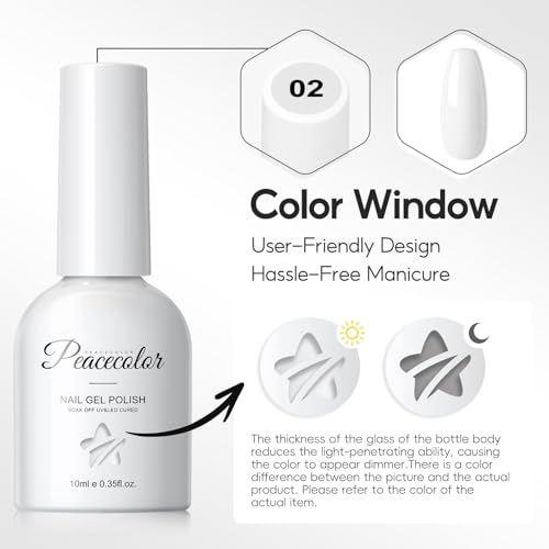PEACECOLOR 10ml UV Nagellack Weiß, Nagellack Gel für DIY Nail Art UV/LED Soak-Off Nail Polish Maniküre für Anfänger Gel Nagel