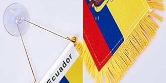 WXTWK 3 X 5 Inch Ecuador Flag Ecuadorian Window Hanging Flag Small Mini Car Flags Banners Rearview Mirror Decoration With Suction Cup Golden Fringy Banner
