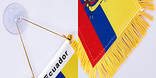 WXTWK 3 X 5 Inch Ecuador Flag Ecuadorian Window Hanging Flag Small Mini Car Flags Banners Rearview Mirror Decoration With Suction Cup Golden Fringy Banner
