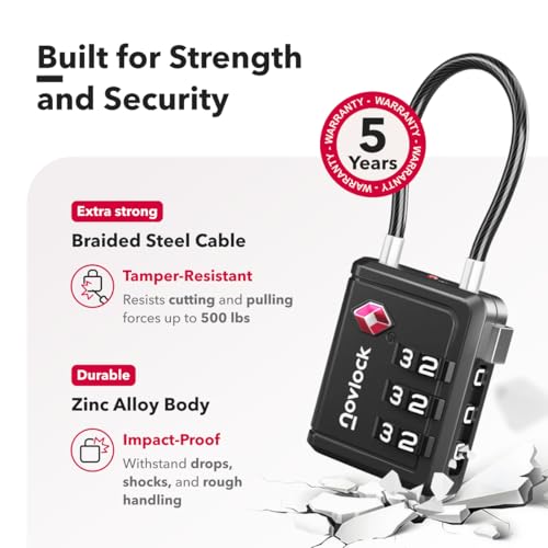 TSA Approved Luggage Locks with Inspection Indicator – Travel Padlocks with Flexible Cable for Suitcases, Backpacks, Carry-On Bags & More – Suitcase Locks, 4-Pack, Black - Image 5
