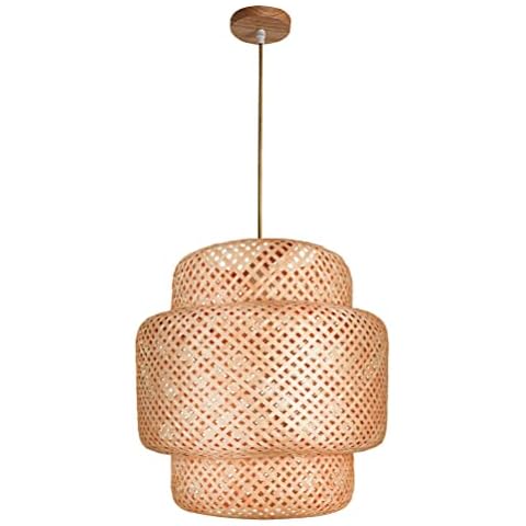 Hand Woven Pendant Light- Natural Rattan Domed Shap Pendant Lamp Lampshade Woven Chandelier Handmade Rattan Hanging Basket Light Fixture for Kitchen Living Room, Dining Room ( Wood ) Cover