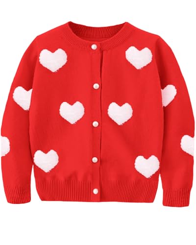 Image of CM-Kid Girl's Knit Sweater Cardigan Heart Long Sleeve Button Up Jacket Coat