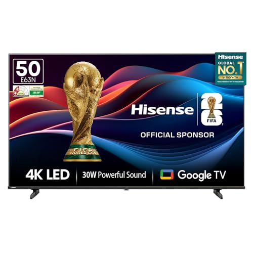 Image of Hisense 126 cm (50 Inches) 4K Ultra HD Smart LED Google TV | Dolby Atmos, HDR10, Super Bright Panel | 30W Powerful Speaker | Google Assistant & Voice Control | 50E63N (Black)