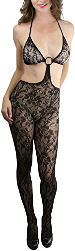 Image of ToBeInStyle Women's Bodystocking Crotchless Peek-A-Boo Fishnet Lace Bodysuit