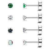 Staligue Titanium Earrings for Sensitive Ears G23 Titanium Flat Back Earrings for Women Men Cubic Zi