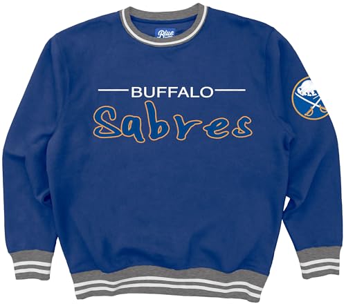 Blue 84 Standard NHL Officially Licensed Varsity Rib Crewneck Sweatshirt Twill Embroidery, Team Color