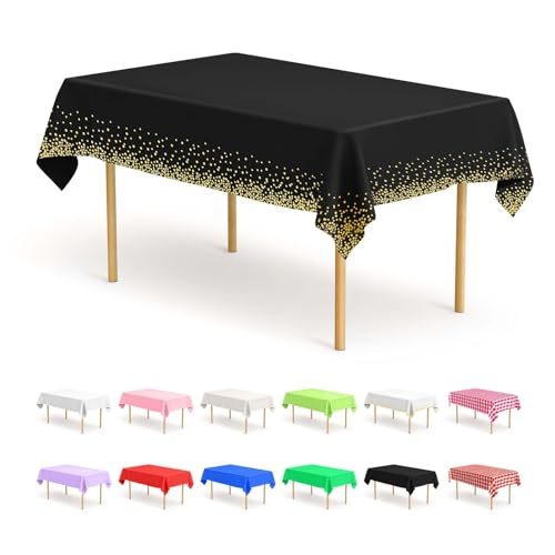 BOUBONI 4 Stück Einweg Tischdecken 137 x 274 cm Rechteckige Party Tischdecke Geeignet für Hochzeiten Catering Outdoor und Themenveranstaltungen(Schwarz Gold)