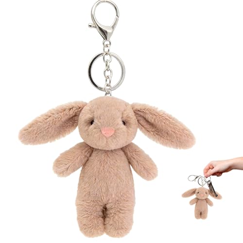 Porte Clef Peluche Lapin, Porte Clé lapin en Peluche mignon, Convient et Aux Femmes, Ornements D'animaux, Des cadeaux amusants et mignons, 10 cm, (Brun)