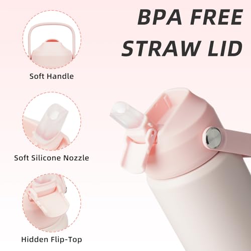Image of BJPKPK Insulated Water Bottle with Straw Lid, 18oz Thermo Water Bottles, Flex Handle & Non-slip Boot, BPA Free Leak Proof Stainless Steel Metal Thermo, Tumblers, Cups,Pearl Pink