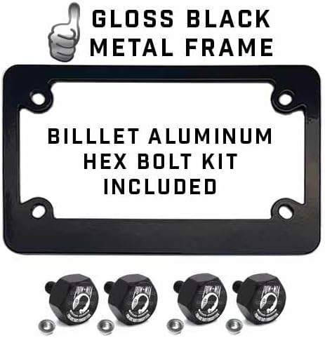 Metal Black Motorcycle License Plate Frame +Tag Fasteners Kit - BW Style-9856-6848