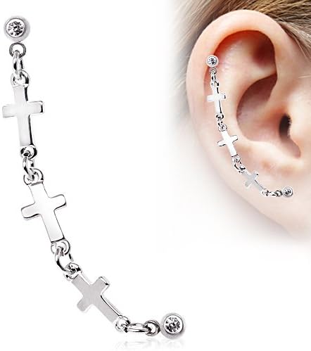 316L Surgical Steel Triple Cross Cartilage Earring Sold Individually