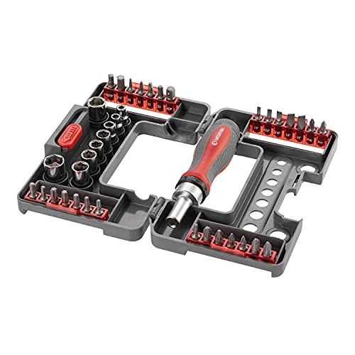 Intertool Storm 38-Piece Mini Ratchet Screwdriver Set, Professional, Magnetic Tip Holder, Bit Set, Socket Set, Compact Storage Case Vt08-3638 #TOP4