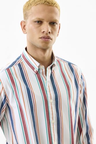 Image of SNITCH Men's Casual Shirt | Slim Fit Full Sleeve Point Collar Striped Design | 100% Cotton & Lightweight Fabric for Office, Social Gatherings & Everyday Wear