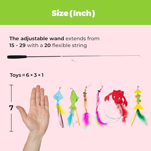 Image of Catify Meow Chase Playset, Retractable Cat Wand Toy with 6 Feather Teaser Cat Toys Attachment, Flexible Cat Teaser Wand for Indoor Cats and Kittens, Cat Fishing Pole Style Toy for Exercise and Bonding