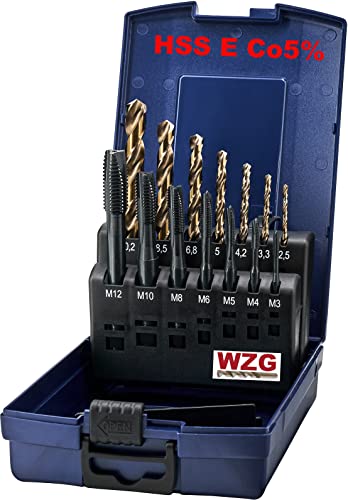 HSS E Co5% Gewindebohrer Set mit Kernlochbohrer M3–M12 Metrisch – Gewindeschneider – M3 M4 M5 M6 M8 M10 M12