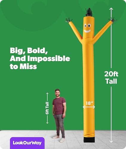 Image of LookOurWay Air Dancers Inflatable Tube Man Attachment - 20 Feet Tall Wacky Waving Inflatable Dancing Tube Guy for Business Promotion - Blower Not Included - Yellow