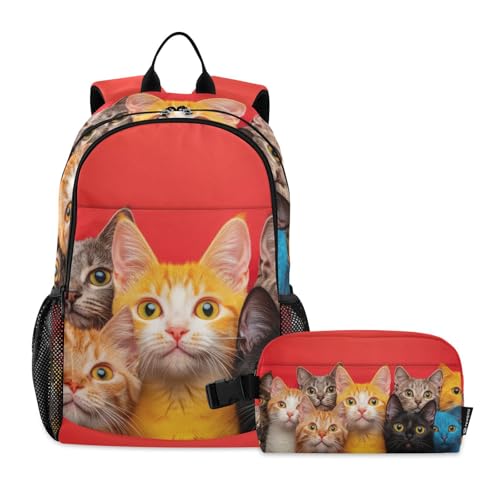 Travel Backpack Lunch Bag Set for Hiking Picnic, Backpacks with Insulated Lunch Box Cats Together Print