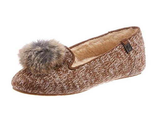 BEARPAW Women's Shae Rabbit Fur Slippers, Brown Knit, Sheepskin Fur 10 M