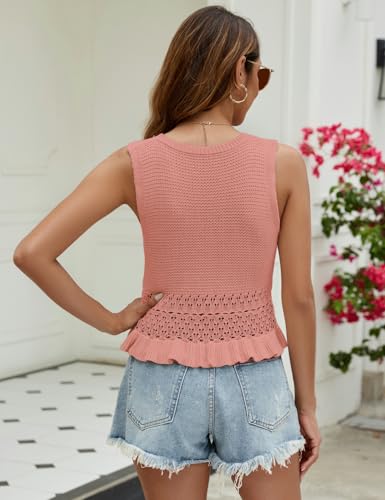 Image of CiCiBird Women Cute Crop Sweaters Vest Knit Sleeveless Pullover Tops Crochet Ruffle Hem Tank