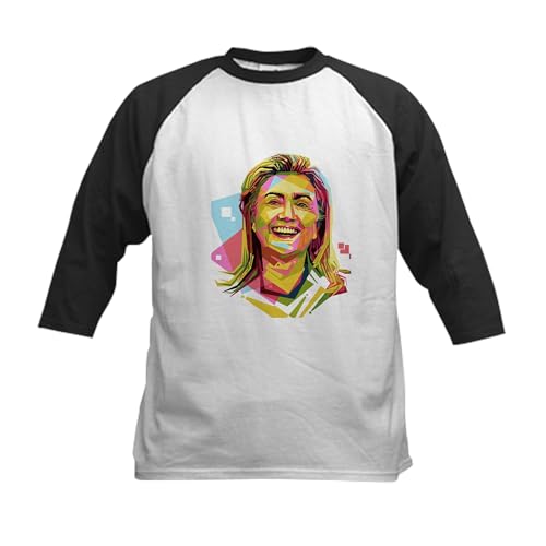 CafePress Pastel Hillary Clinton Baseball Jersey Kids Cotton Baseball Jersey, 3/4 Raglan Sleeve Shirt Black/White
